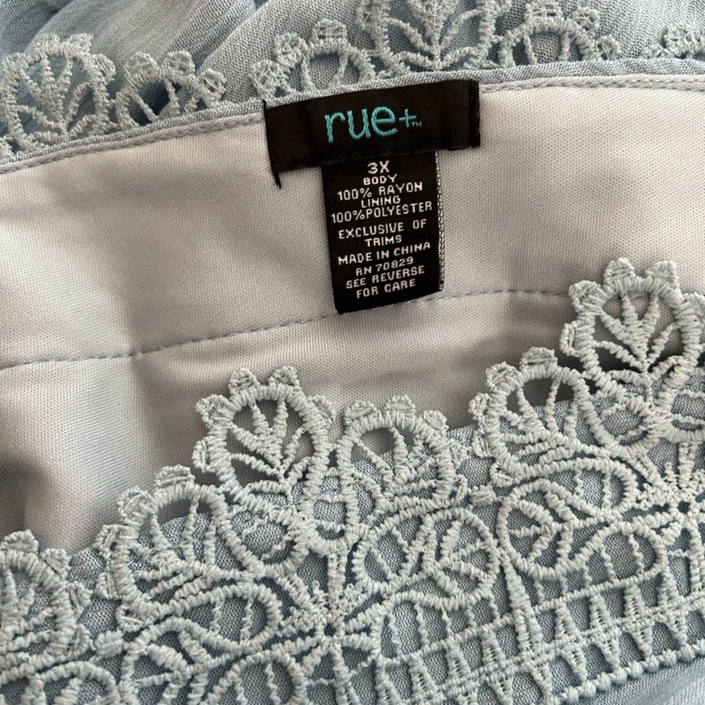 Rue 21 dress size 3X v-neck crochet trim babydoll baby blue - Picture 6 of 7